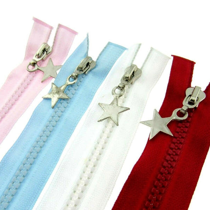 23" Chunky Plastic 2-Way (Two Way) Open End Zip - With Metal Star Puller - ThreadandTrimmings