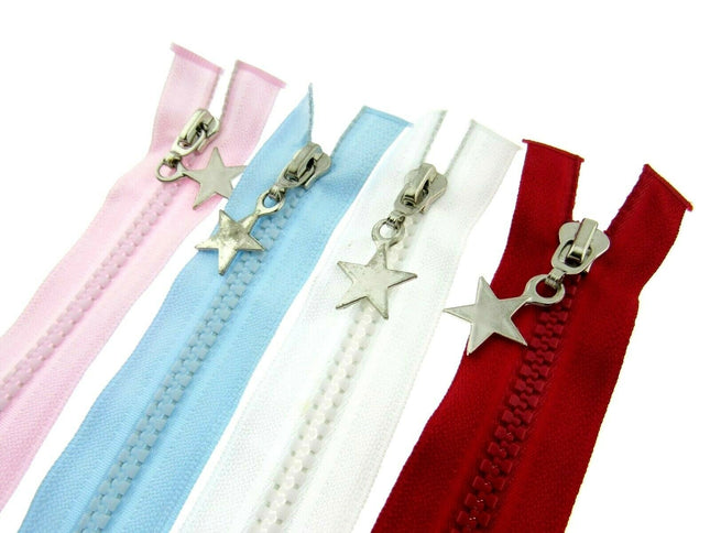 23" Chunky Plastic 2-Way (Two Way) Open End Zip - With Metal Star Puller - ThreadandTrimmings