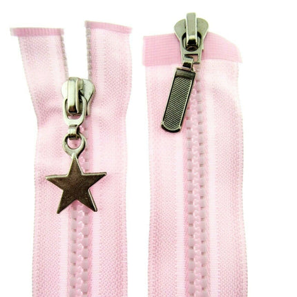 23" Chunky Plastic 2-Way (Two Way) Open End Zip - With Metal Star Puller - ThreadandTrimmings