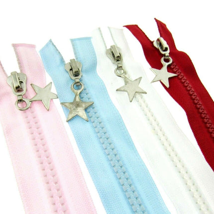 23" Chunky Plastic 2-Way (Two Way) Open End Zip - With Metal Star Puller - ThreadandTrimmings