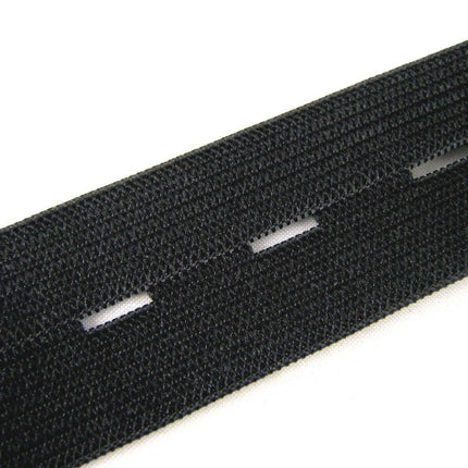 Buttonhole Elastic Available in 16mm, 19mm, 25mm Black / White - New Lower Price - ThreadandTrimmings