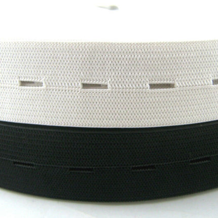 Buttonhole Elastic Available in 16mm, 19mm, 25mm Black / White - New Lower Price - ThreadandTrimmings