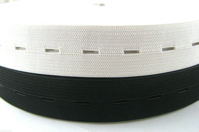Buttonhole Elastic Available in 16mm, 19mm, 25mm Black / White - New Lower Price - ThreadandTrimmings