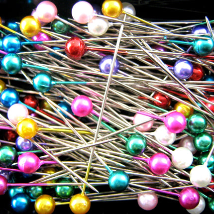Pearlised Craft Pins 40mm 144 Pins 6 Colours Assorted Quilting Dressmaking - ThreadandTrimmings