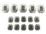 A Set of Art Deco Style Black & Antique Silver Plastic Shank Buttons - ThreadandTrimmings