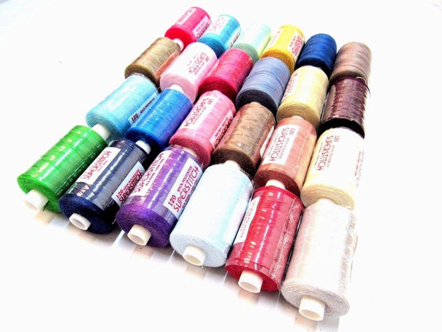 24 x Assorted Reels 1000 yard 120s Spun Polyester Superstitch Overlocking Thread - ThreadandTrimmings