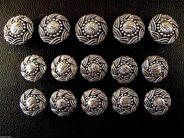 A Set of Antique Silver Swurly Coat Buttons - Turks Head - ThreadandTrimmings