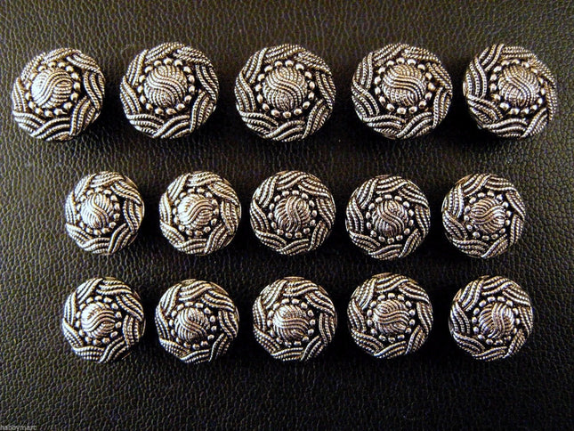 A Set of Antique Silver Swurly Coat Buttons - Turks Head - ThreadandTrimmings