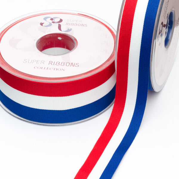 Red White Blue Faille Ribbon by Super Ribbons 25mm / 38mm - Patriotic Ribbon