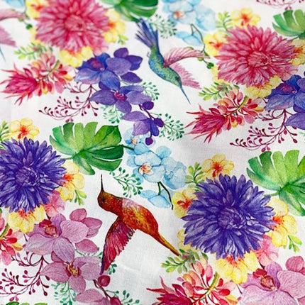 Pastel Cotton Fabric with Digitally Printed Tropical Paradise Theme 59" Wide - ThreadandTrimmings