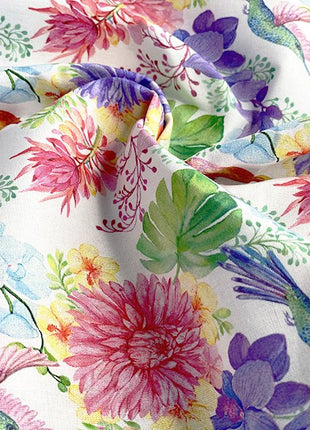 Pastel Cotton Fabric with Digitally Printed Tropical Paradise Theme 59" Wide - ThreadandTrimmings