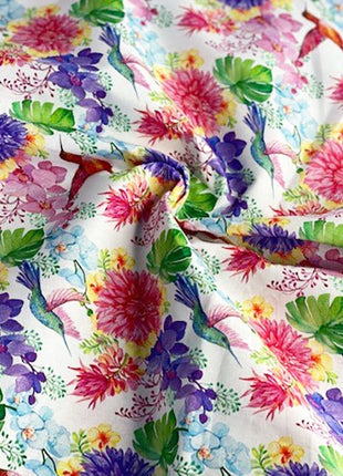 Pastel Cotton Fabric with Digitally Printed Tropical Paradise Theme 59" Wide - ThreadandTrimmings