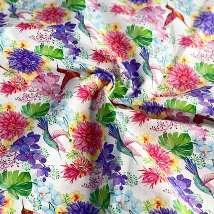 Pastel Cotton Fabric with Digitally Printed Tropical Paradise Theme 59" Wide - ThreadandTrimmings