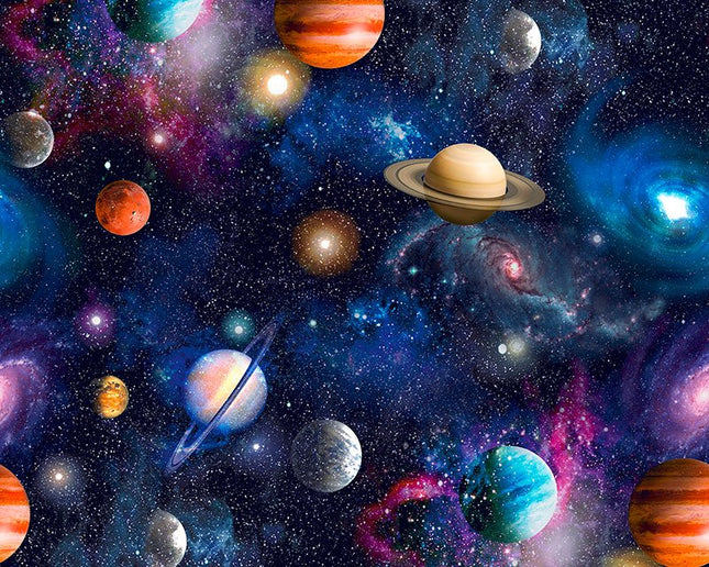 Cotton Fabric with Digitally Printed Planet Universe Theme 59" Wide 100% Cotton - ThreadandTrimmings