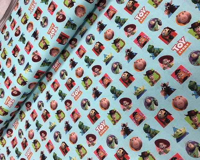 Turquoise Cotton Fabric Digitally Printed Toy Story Theme 59" Wide 100% Cotton - ThreadandTrimmings