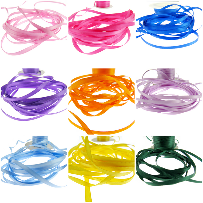 Thin Satin Ribbon - 10 Meter Lengths - Big Colour Range -3mm Double Faced Ribbon - ThreadandTrimmings