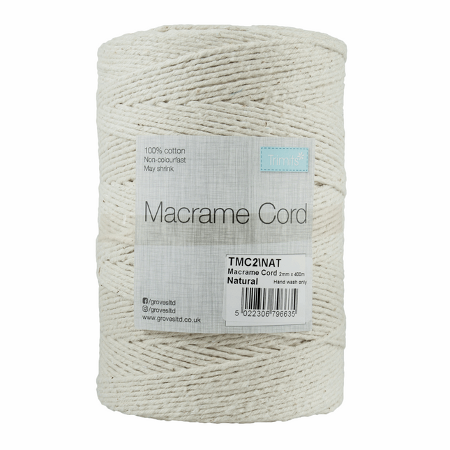 Macrame Cotton Cord 500gm Natural Non Colourfast Cord - 100% Cotton TMC/NAT