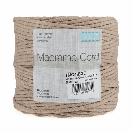 100% Cotton Macrame Cord 4mm 87m 0.5kg Roll Wall Hanging Crafts 20 Colors