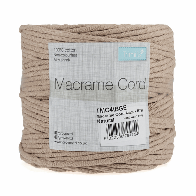 Macramé Cotton Cord - 87m x 4mm - 0.5kg Rolls - 20 Colours Available TMC4