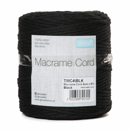 Macramé Cotton Cord - 87m x 4mm - 0.5kg Rolls - 20 Colours Available TMC4