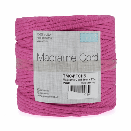 Macramé Cotton Cord - 87m x 4mm - 0.5kg Rolls - 20 Colours Available TMC4
