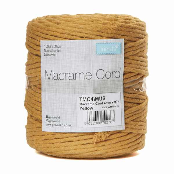 Macramé Cord: Cotton: 87m x 4mm: 0.5kg - 20 Colours Available TMC4 –  ThreadandTrimmings