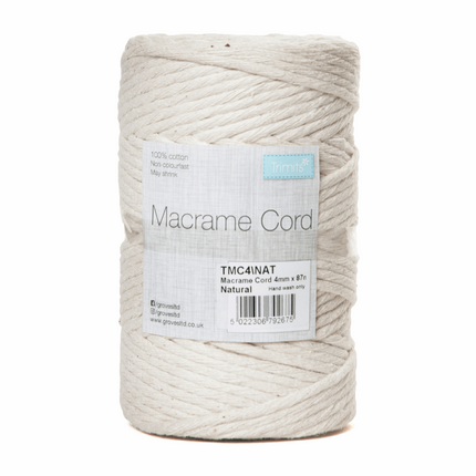Macramé Cotton Cord - 87m x 4mm - 0.5kg Rolls - 20 Colours Available TMC4