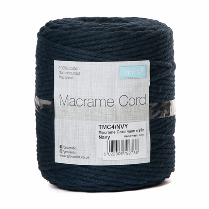 Macramé Cotton Cord - 87m x 4mm - 0.5kg Rolls - 20 Colours Available TMC4