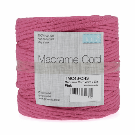 100% Cotton Macrame Cord 4mm 87m 0.5kg Roll Wall Hanging Crafts 20 Colors