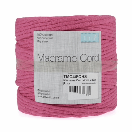 Macramé Cotton Cord - 87m x 4mm - 0.5kg Rolls - 20 Colours Available TMC4