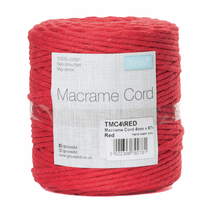Macramé Cotton Cord - 87m x 4mm - 0.5kg Rolls - 20 Colours Available TMC4