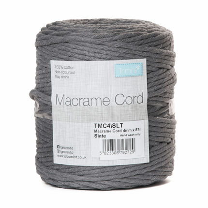 Macramé Cotton Cord - 87m x 4mm - 0.5kg Rolls - 20 Colours Available TMC4