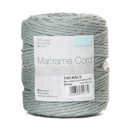 Macramé Cotton Cord - 87m x 4mm - 0.5kg Rolls - 20 Colours Available TMC4
