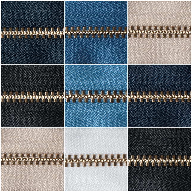 Brass Jean Zips by YKK 7 Colours & 5 Sizes Use For Jeans, Cords & Trousers - ThreadandTrimmings